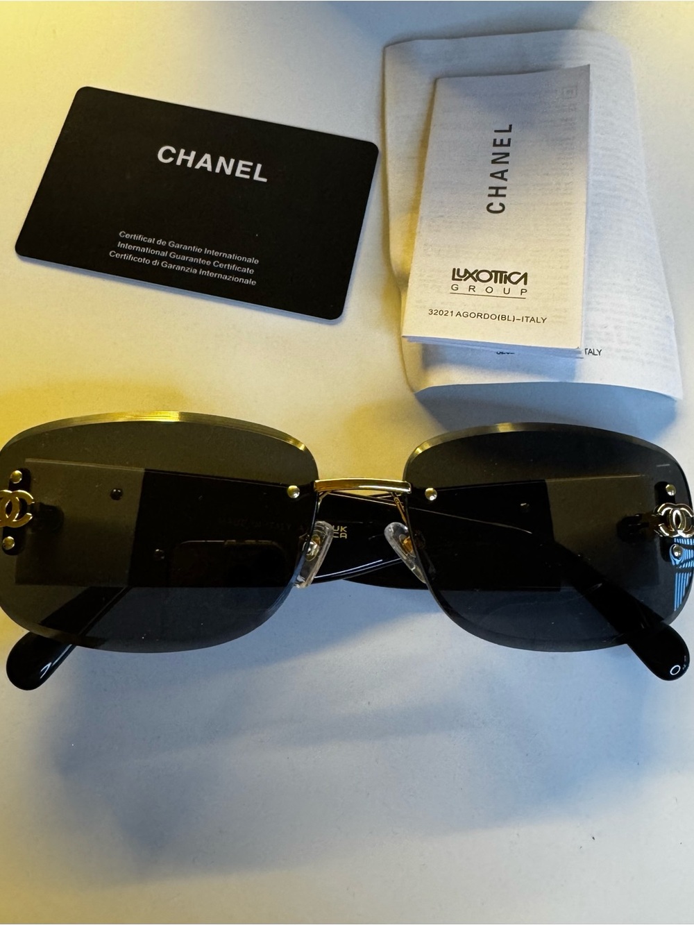 CHANEL Black and White Rectangular Sunglasses with Grey Lenses - Picture 2 of 5